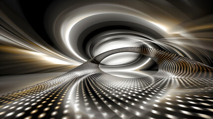 Fototapeta premium Elegant abstract background with metallic spiral and glowing grid, evoking modern technology and data streams.