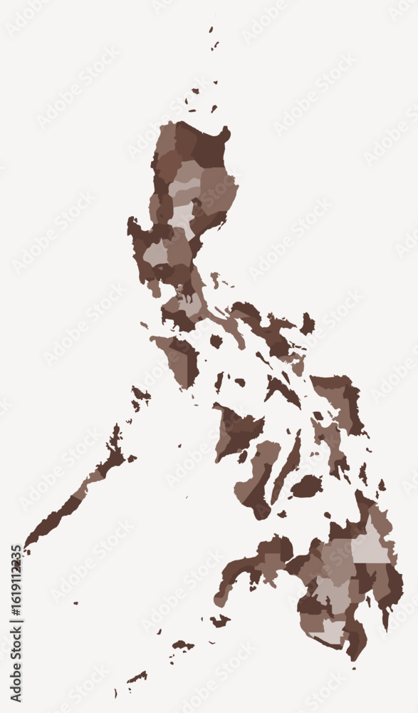 Poster map of philippines with regions. just a simple country border map with region division. brown color 