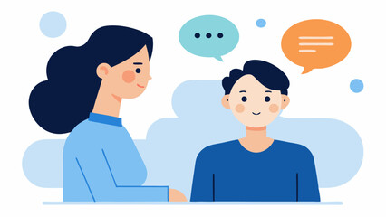 Fototapeta premium Consultation Session An illustration showing a client in consultation with a practitioner discussing microneedling and exosome treatments with thought bubbles highlighting concerns