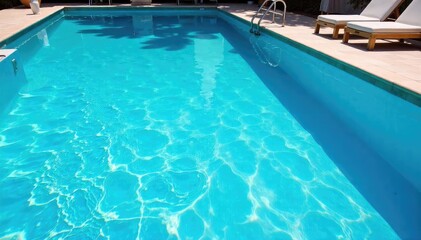 Obraz premium A sparkling blue swimming pool on a sunny summer day, perfect for a refreshing dip Clean water, sun-drenched deck, inviting and idyllic summer scene , sunny, peaceful