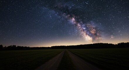 the milky is visible in the sky above a field