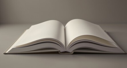 Fototapeta premium Open Book with Blank White Pages for Copy Space on Neutral Background Education Learning an