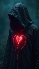 Close-up of a veiled, pulsating heart, shrouded in shadow and mystery; ethereal glow emanates from its core, hinting at unseen power and secrets within , anxiety, ethereal