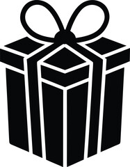 Black and white icon of a gift box with a bow present ribbon 1