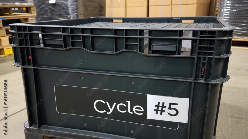 Poster industrial storage container with label for cycle number five