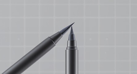 Two Professional Brush Pens with Detailed Bristle Tips on Clean Grey Grid Background for Art an