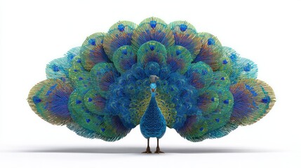 Colorful peacock displaying its tail feathers