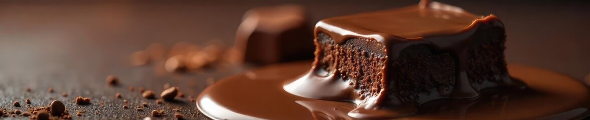 Rich, dark chocolate dessert, decadent and creamy, melting slowly Perfect for a luxurious treat or elegant occasion Close-up shot highlighting the texture and glossy shine , milk chocolate, rich