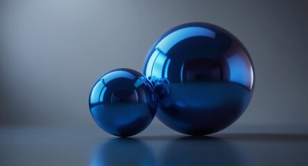 Vibrant Blue Reflective Spheres Abstract Composition on Gray Background with Copy Space Modern