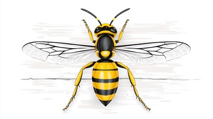 Fototapeta premium Detailed Closeup of a Yellow And Black Wasp on White Wood