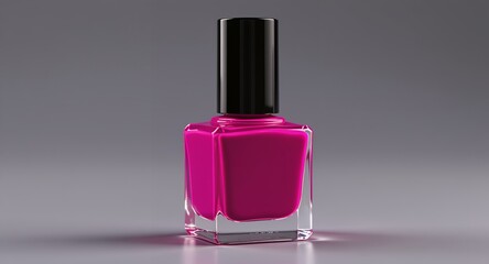 Vibrant Pink Nail Polish Bottle on Grey Background  Beauty Manicure Cosmetic Product Still L