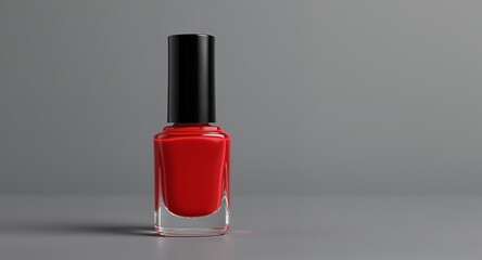 Vibrant Red Nail Polish Bottle on Elegant Grey Background for Beauty Product Promotion and Desi