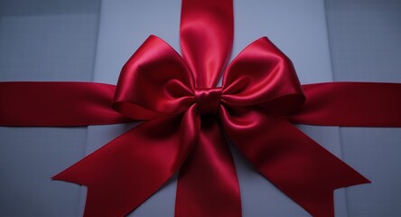 Vibrant Red Satin Bow on Elegant Wrapped Gift Box for Holidays Birthdays and Special Occasion