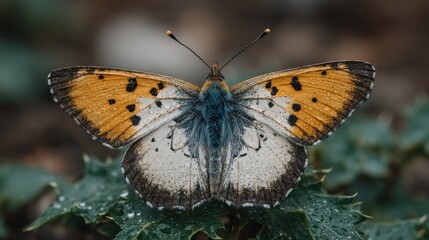 Close-up image of a beautiful butterfly with open wings in natural environment