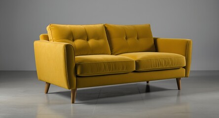 Vibrant Yellow Modern TwoSeater Sofa on Neutral Grey Background  Contemporary Home Furniture