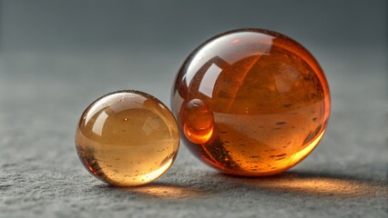 Warm Toned Translucent Spheres with Light Reflections on Dark Textured Surface Abstract Macro
