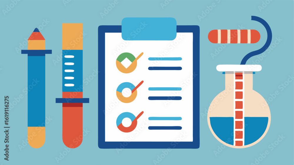 Poster dna testing kit a simple illustration of a dna testing kit with vials and swabs and a checklist of w