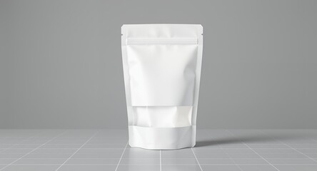 White Blank StandUp Pouch Mockup with Clear Window and Zipper Seal on Grey Background for Prod