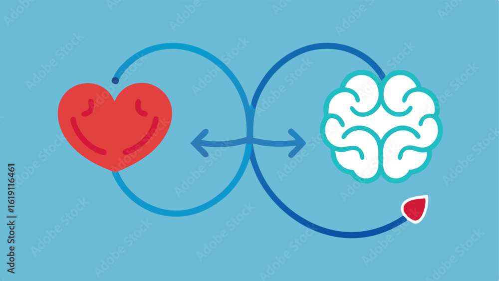 Poster brain and heart connection an intertwined illustration of a heart and brain with oxygen arrows flowi
