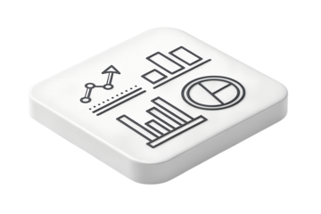 Isometric data analysis icon in outline style with charts and graphs isolated on transparent background, representing business intelligence and strategic planning