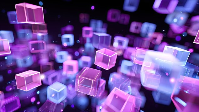 Abstract digital art of many translucent cubes
