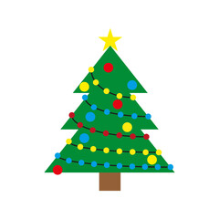 Christmas tree ornament. Colorful ball decorations. Green pine symbol. Festive holiday Vector.