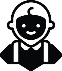 Black and white icon of a smiling boy wearing suspenders child happy