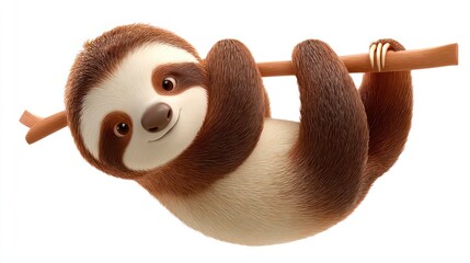 Cartoon sloth hanging from branch
