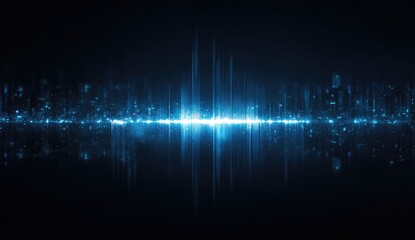 Abstract city skyline with luminous waves