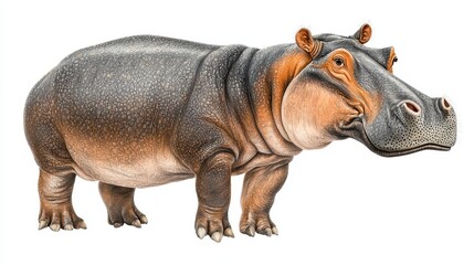 Obraz premium Pointillist Illustration of a Gray and Orange Hippopotamus on White Background