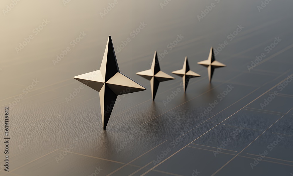 Poster four pointed stars in a row on a textured surface