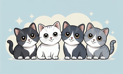 Fototapeta premium Four Adorable Kittens A Cute and Playful Illustration