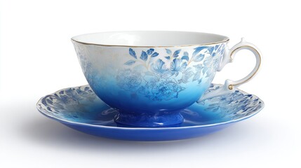 Blue and white floral teacup and saucer