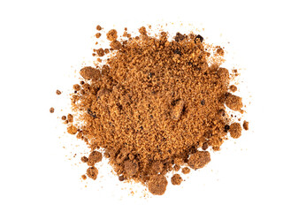 Brown of unrefined sugar cane isolated on white background. top view
