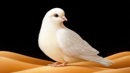 Fototapeta premium Serene White Dove on Textured Orange Sand Against Black Background