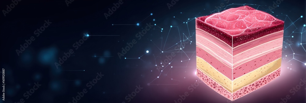 Poster detailed 3d isometric visualization of skin resurfacing layers with a high-tech background and open 