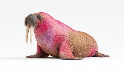Pink walrus on white background