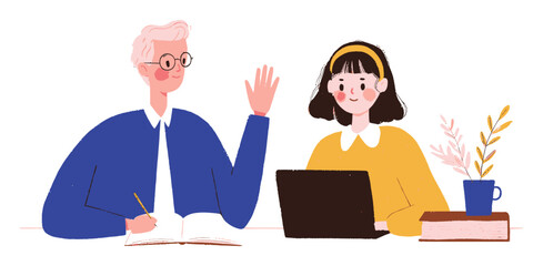 Colorful Vector Illustration of Scenic Landscape with Buildings and Figures