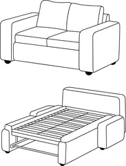 Modern convertible sofa bed, cozy dual-purpose couch, practical living room furniture, stylish space-saving design, comfortable home decor, multifunctional seating option