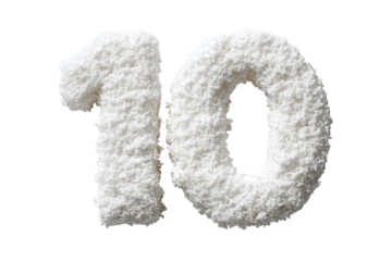 Fluffy white number ten on black background