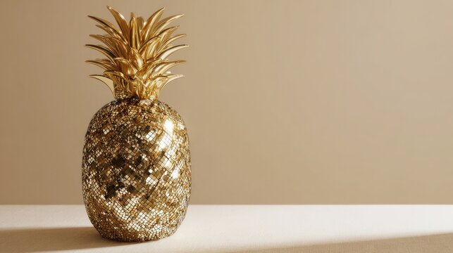 Golden Pineapple Decor, Minimalist Beige Background
