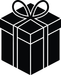 Black and white isometric gift box with ribbon bow present package