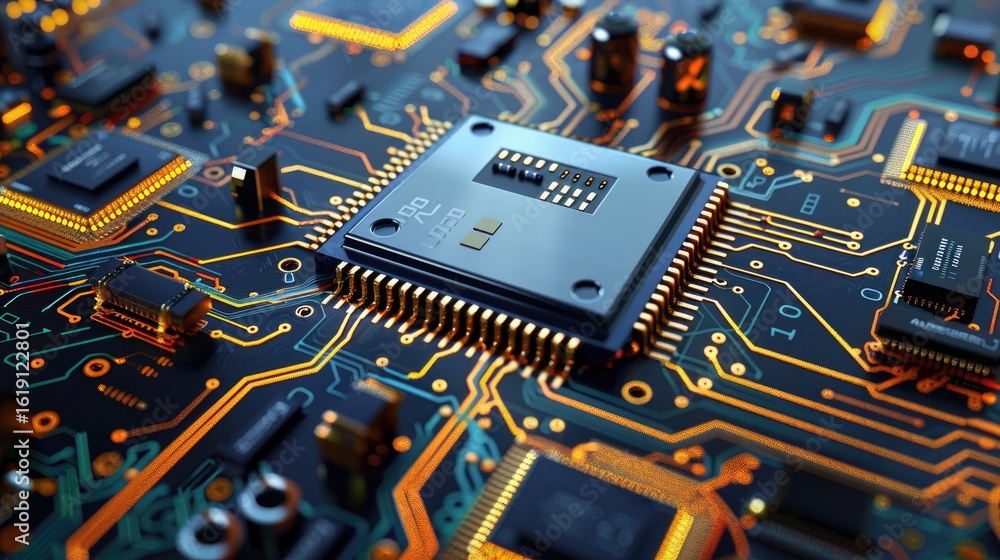 Aufkleber advanced circuit board with exposed microchip design, showcasing cutting-edge electronics