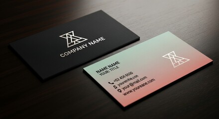 Modern Business Card Mockup on Dark Wood