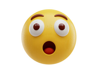 Surprised and shocked emoji face with wide open mouth and eyes isolated on transparent background