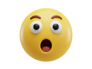 Fototapeta premium Surprised yellow emoji face with wide open mouth and big eyes expressing shock and amazement isolated on transparent background