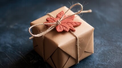 Autumnal Elegance: A Brown Paper Package Tied Up with Twine and Leaf Charm