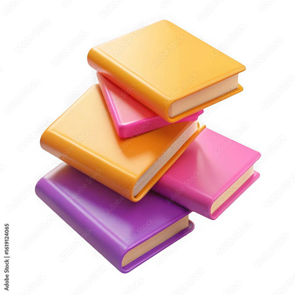 Poster 3d stack of colorful books isolated on transparent background