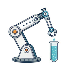 Futuristic robotic arm testing chemical in test tube  isolated on white background illustration