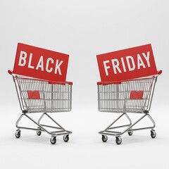 Two shopping carts, one with "BLACK" and the other with "FRIDAY" displayed